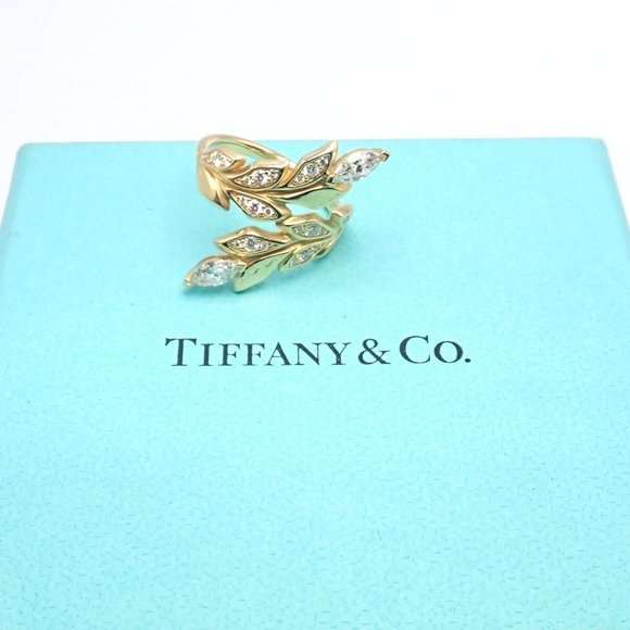 Authentic! Tiffany & Co 18k Yellow Gold Diamond Victoria Vine Bypass Ring - Picture 7 of 16